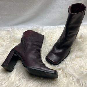 Burgundy Ankle leather Boots flat toe